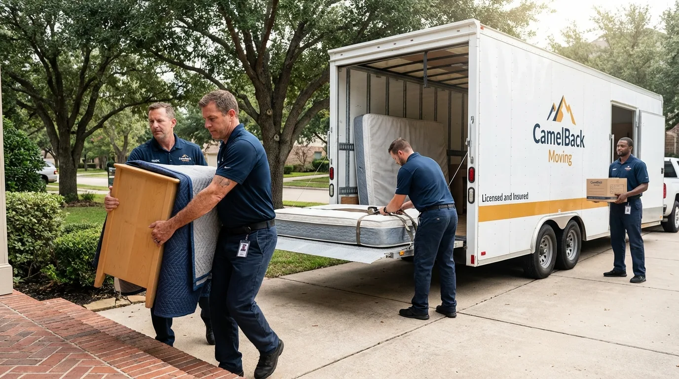 Crew loading residential truck for cross-state move from Newfane, VT